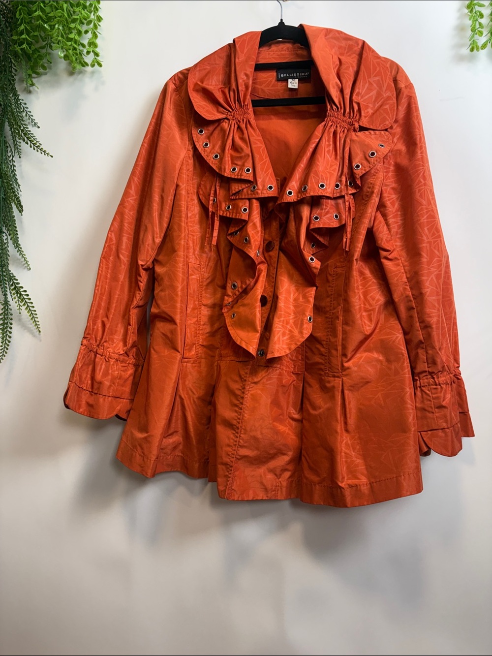 Ruffle-Front Trench Coat in Vibrant Orange by Bellisima